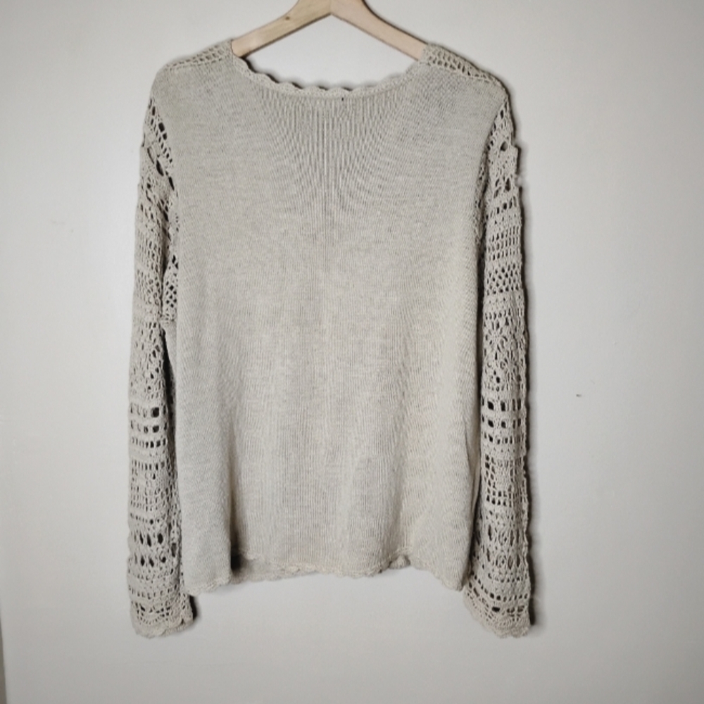 Designers Studio Tan Crochet Cardigan Sweater 1X - Picture 5 of 8